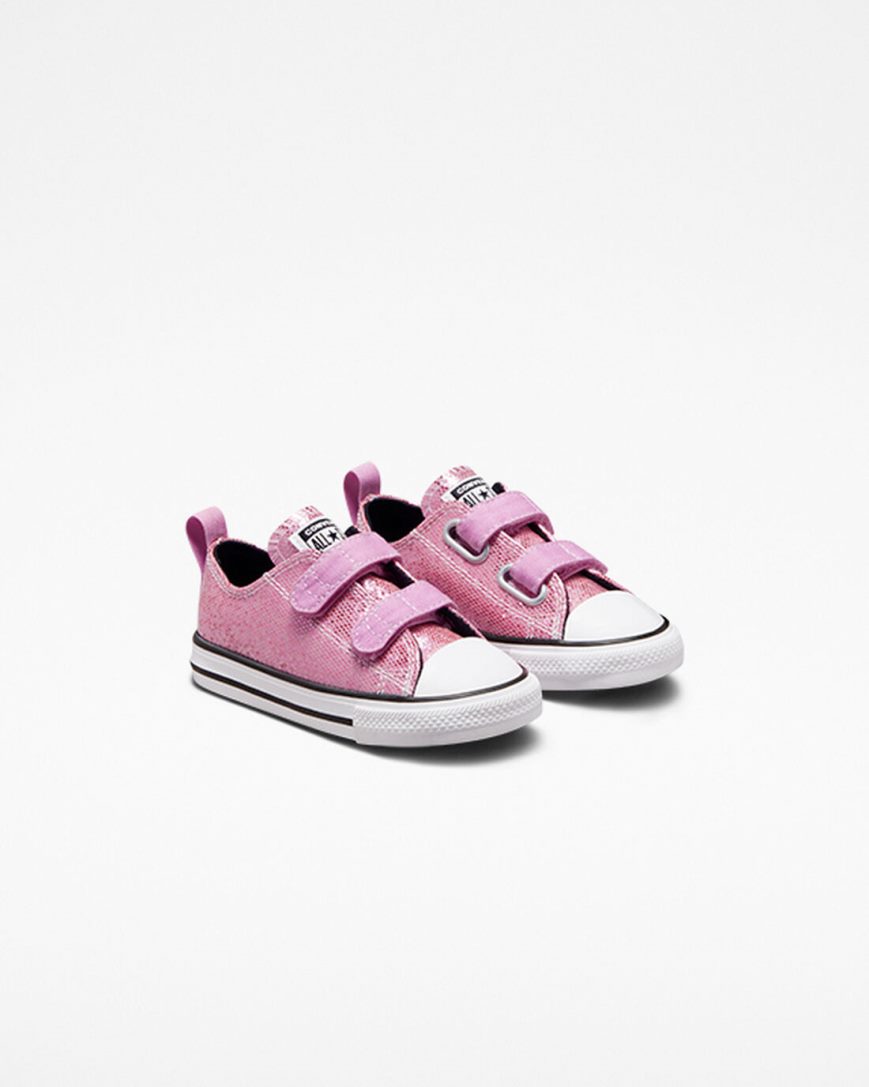 Tenis Converse Chuck Taylor All Star Easy-On Glitter Cano Baixo Menina Rosa Pretas | PT C058413